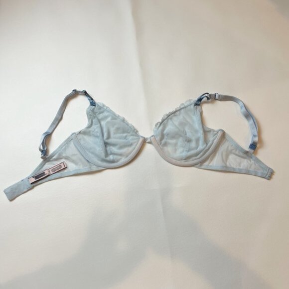 NWOT Victoria's Secret Bra 34DD Unlined Demi Blue Floral Lace B1459 - Picture 4 of 7